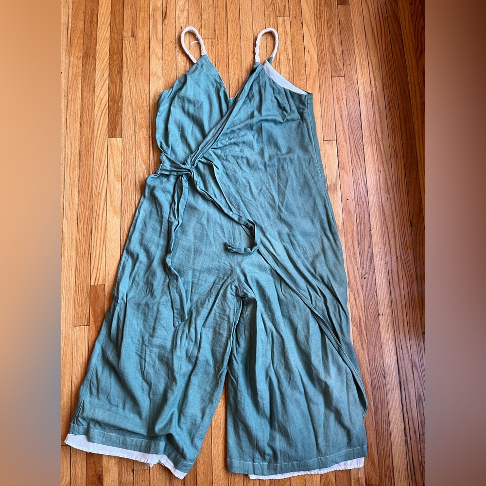 Sea green flowy wrap jumpsuit